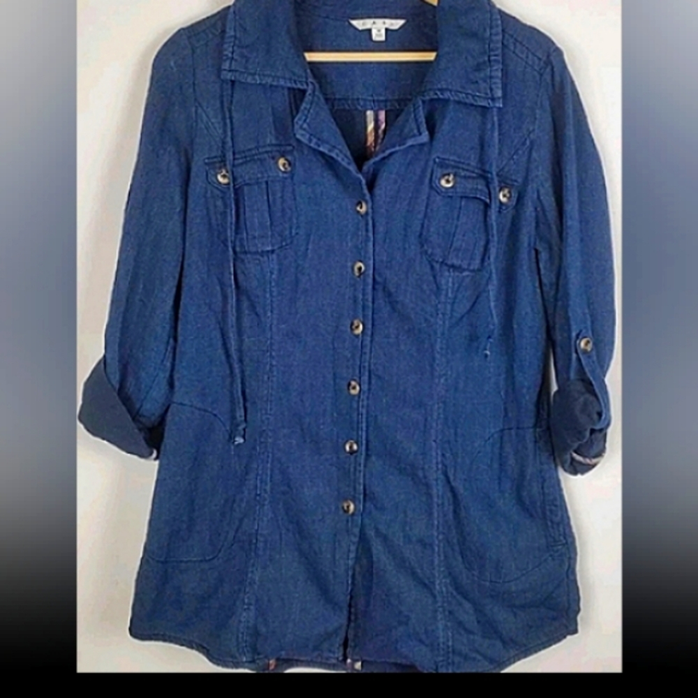 Womens Large Tunic Cardigan Button-Up TopShirt Jacket CAbi Cotton Chambray Denim